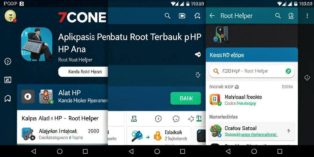 Screenshot antarmuka aplikasi 7CONE menampilkan fungsi Root Helper yang praktis.