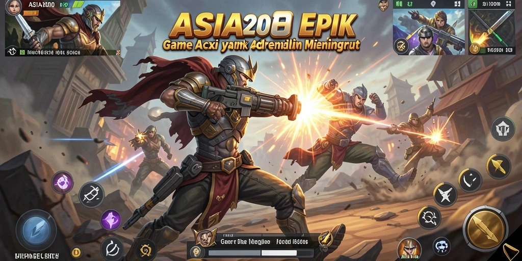 Tampilan antarmuka utama ASIA200 yang menarik dengan aksi pertarungan yang mendebarkan.