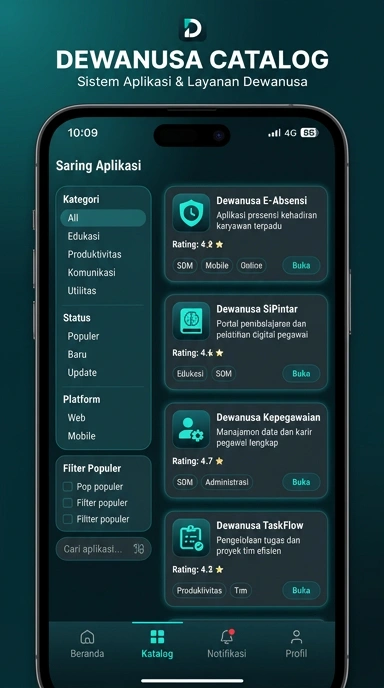 Tampilan katalog aplikasi dewanusa