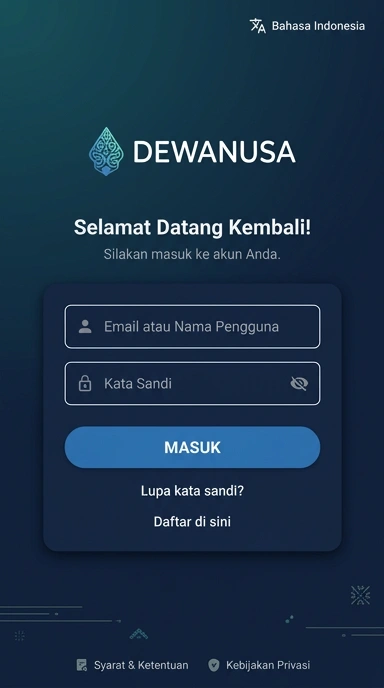 Tampilan halaman login dewanusa