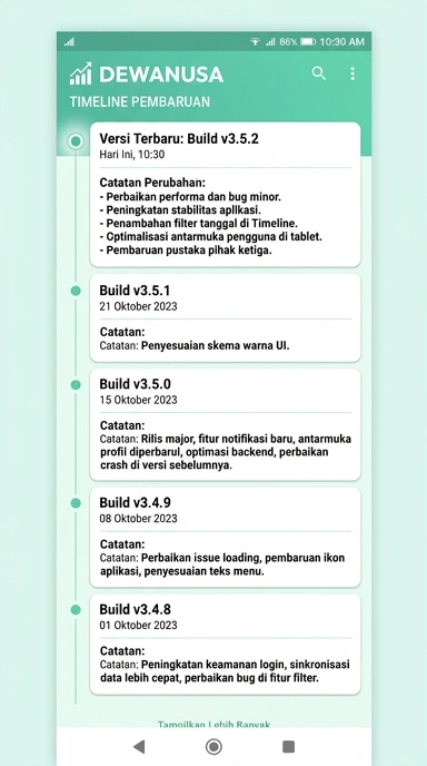 Tampilan riwayat versi dewanusa